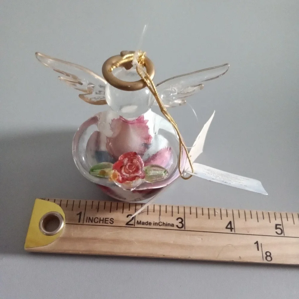 Russ Berrie Angel of the Month June Glass Figurine Rose Ornament 3 inch 15915